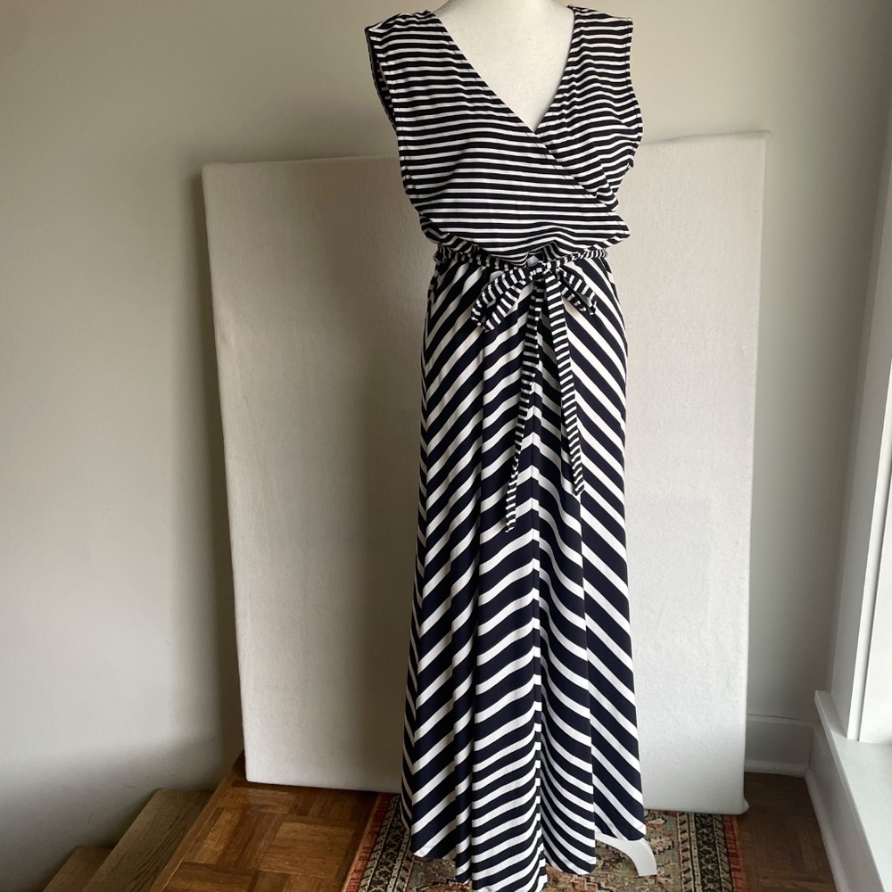 Talbots Navy and White Striped Maxi Dress